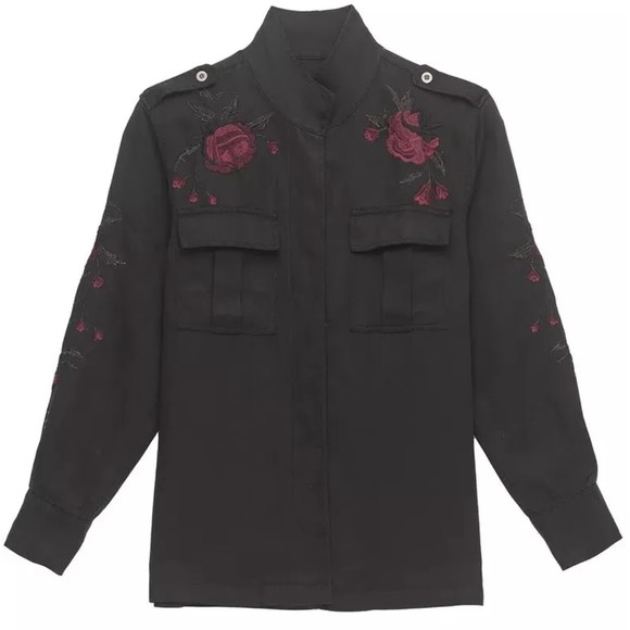 RAILS Elliot Black Embroidered Shacket Floral Rose Boho Button Linen Jacket S - Picture 1 of 10